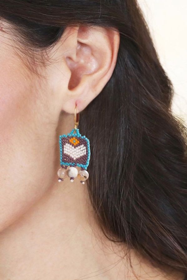 Alternate image for Glass and Agate Beaded Heart Dangle Earrings in Purple Hues Love in Purple