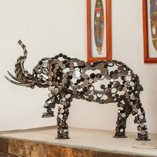 Alternate image for Eco-Friendly Recycled Metal 20-Inch Elephant Sculpture Rustic Male Elephant