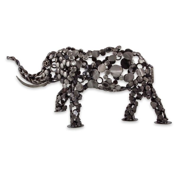 Alternate image for Eco-Friendly Recycled Metal 20-Inch Elephant Sculpture Rustic Male Elephant