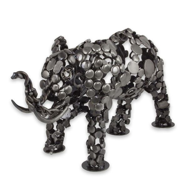 Alternate image for Eco-Friendly Recycled Metal 20-Inch Elephant Sculpture Rustic Male Elephant