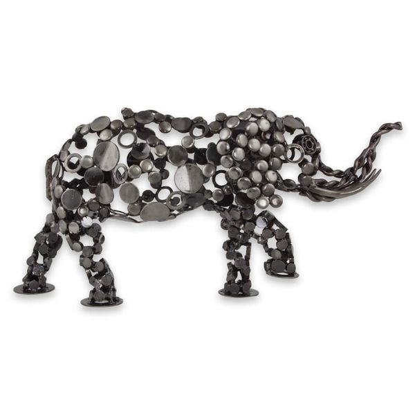 Alternate image for Eco-Friendly Recycled Metal 20-Inch Elephant Sculpture Rustic Male Elephant