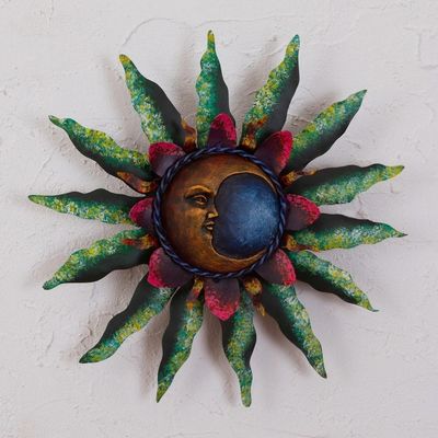 Alternate image for Crescent Moon Steel Wall Sculpture in Green from Mexico Gleaming Eclipse