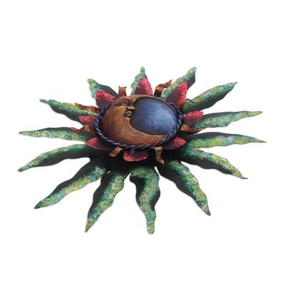 Alternate image for Crescent Moon Steel Wall Sculpture in Green from Mexico Gleaming Eclipse