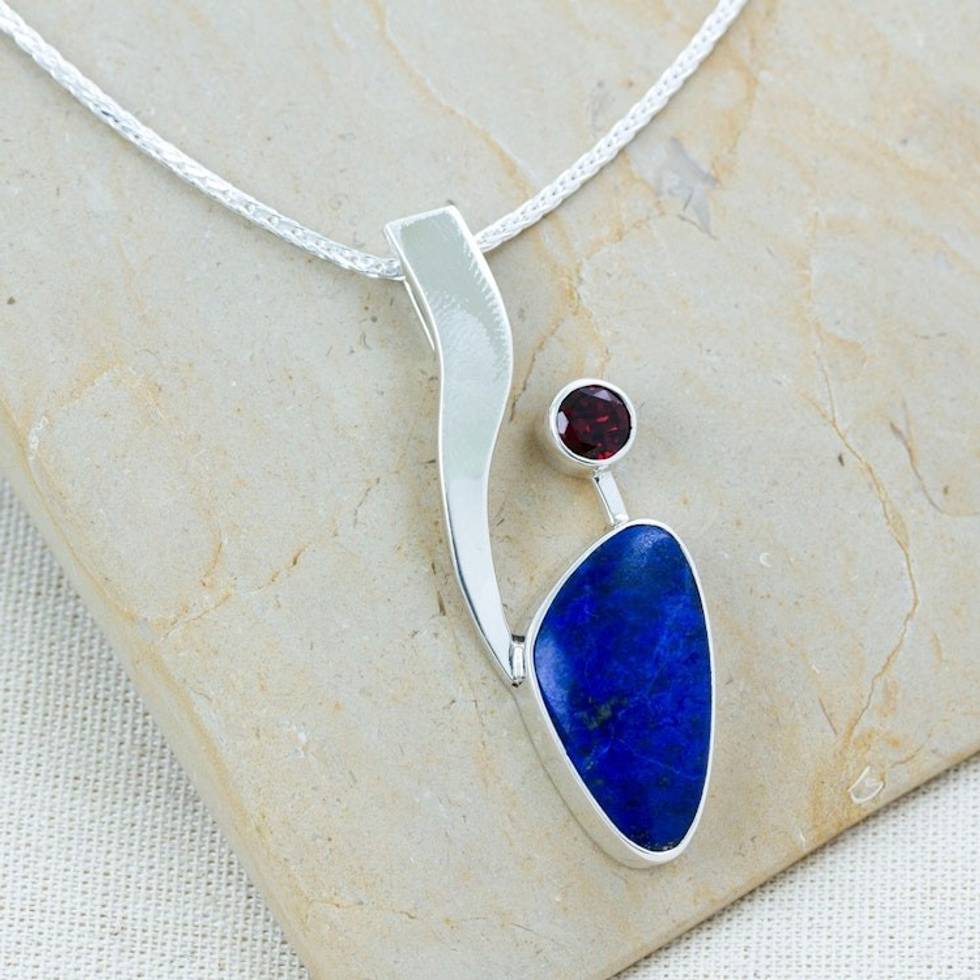 Handmade Modern Fine Silver Sterling Lapis Lazuli Necklace 'Being Bold'