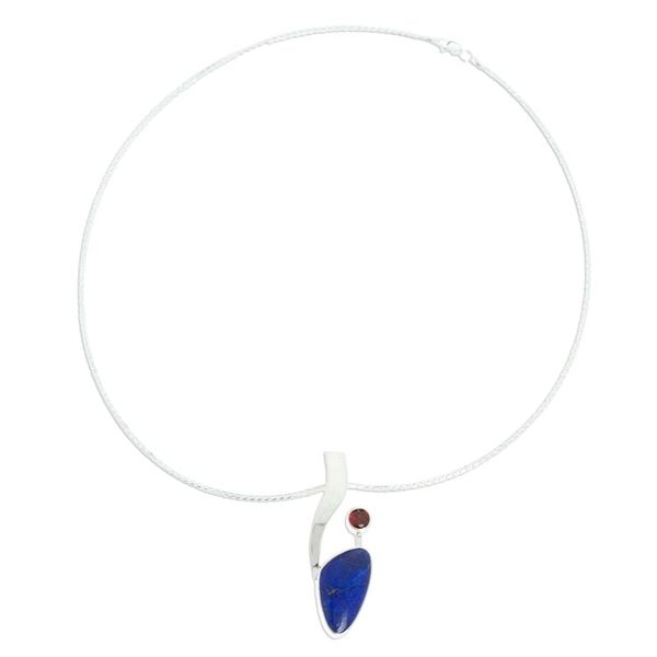 Alternate image for Handmade Modern Fine Silver Sterling Lapis Lazuli Necklace Being Bold