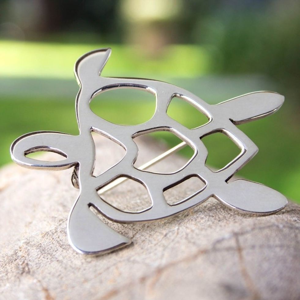 Sterling Silver Brooch Pin Taxco Artisan Jewelry 'Soulful Turtle'
