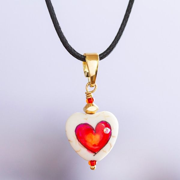 Alternate image for 14k Gold-Accented Necklace with Heart-Shaped Howlite Pendant Creative Love