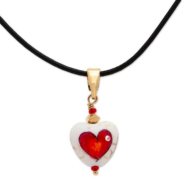 Alternate image for 14k Gold-Accented Necklace with Heart-Shaped Howlite Pendant Creative Love