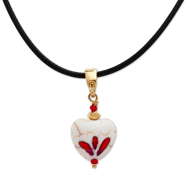 Alternate image for 14k Gold-Accented Necklace with Heart-Shaped Howlite Pendant Creative Love