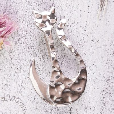 Alternate image for Taxco Sterling Silver Handcrafted Modern Cat Brooch Pin Moonlit Silhouette