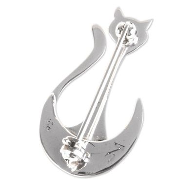 Alternate image for Taxco Sterling Silver Handcrafted Modern Cat Brooch Pin Moonlit Silhouette