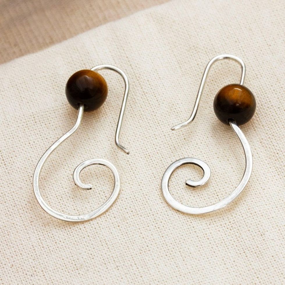 Fantasy-Inspired High-Polished Tiger's Eye Drop Earrings 'Fairy of Courage'