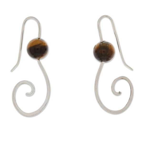 Alternate image for Fantasy-Inspired High-Polished Tigers Eye Drop Earrings Fairy of Courage