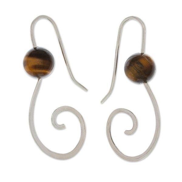Alternate image for Fantasy-Inspired High-Polished Tigers Eye Drop Earrings Fairy of Courage