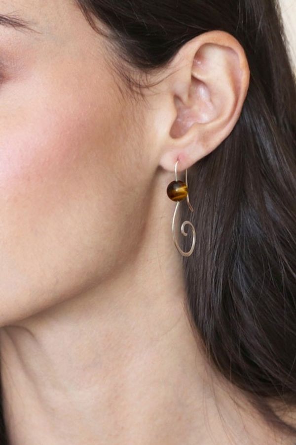Alternate image for Fantasy-Inspired High-Polished Tigers Eye Drop Earrings Fairy of Courage