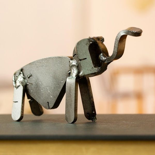 Alternate image for Recycled Auto Parts Elephant Figurine Handmade in Mexico Microelephant