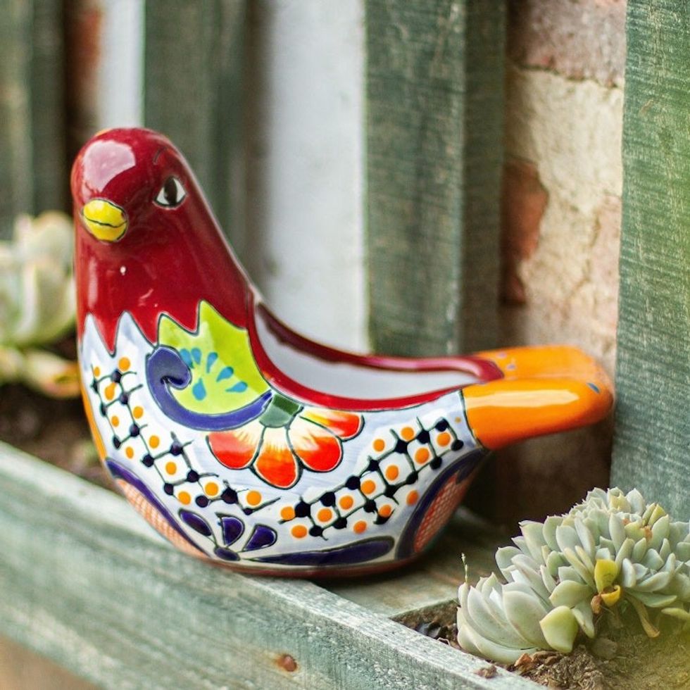 Hand-Painted Ceramic Dove Flower Pot from Mexico 'Sweet Dove'