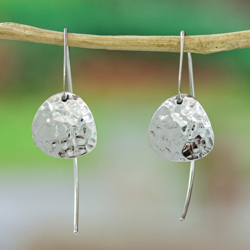 Hammered Modern Sterling Silver Drop Earrings from Mexico 'Minimalist Sparkles'