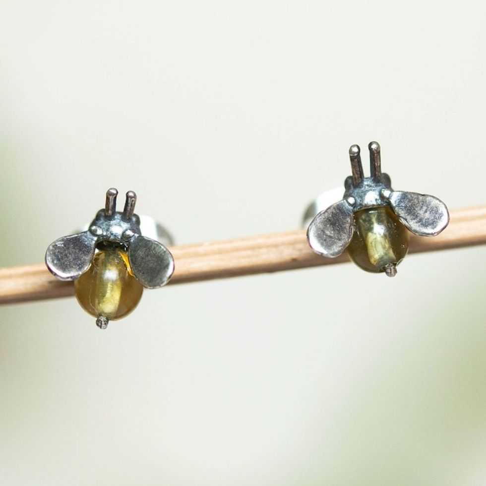 Artisan Crafted Amber Stud Earrings 'Bee Mine'