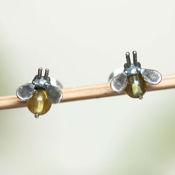 Alternate image for Artisan Crafted Amber Stud Earrings Bee Mine