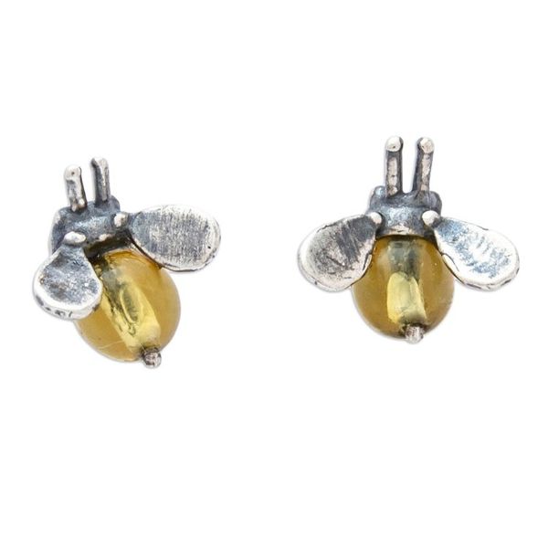 Alternate image for Artisan Crafted Amber Stud Earrings Bee Mine