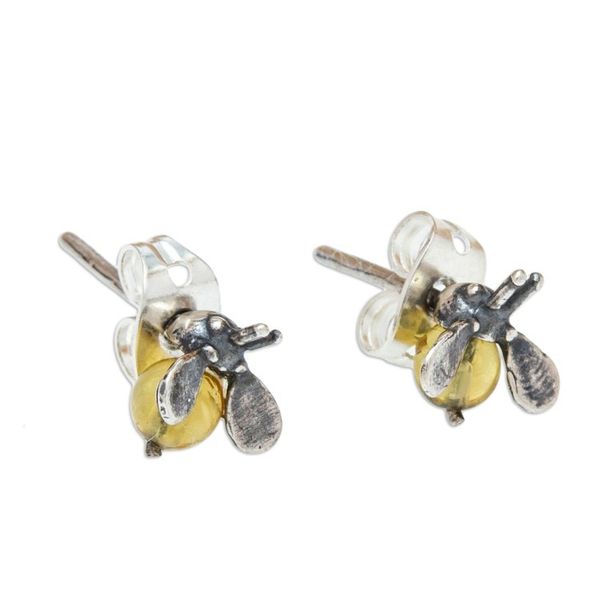 Alternate image for Artisan Crafted Amber Stud Earrings Bee Mine