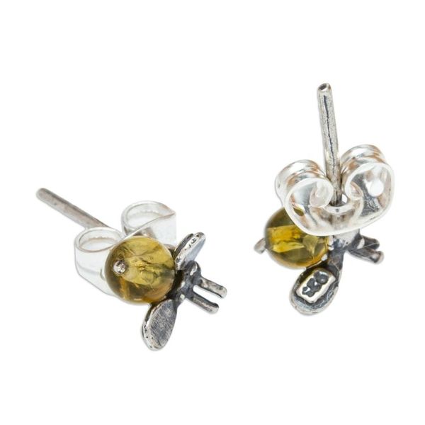 Alternate image for Artisan Crafted Amber Stud Earrings Bee Mine