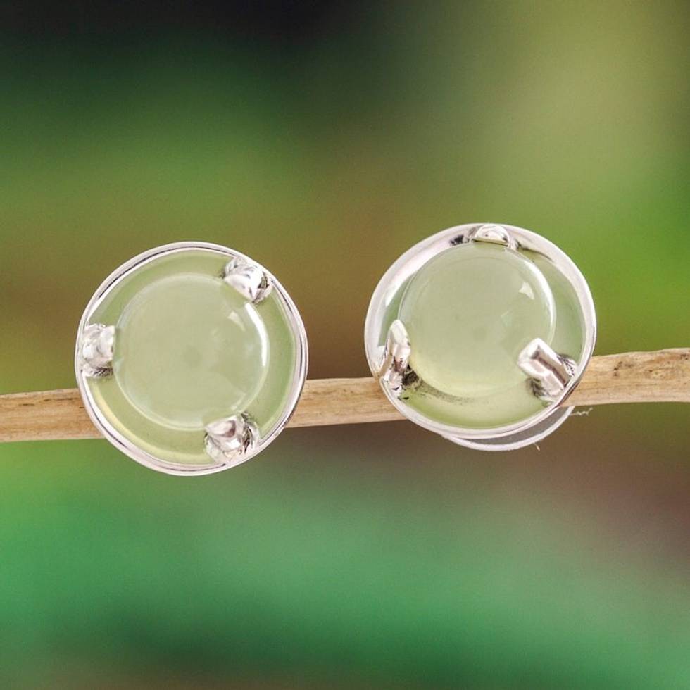 Handcrafted Prehnite and Taxco Silver Earrings 'Light of Taxco'