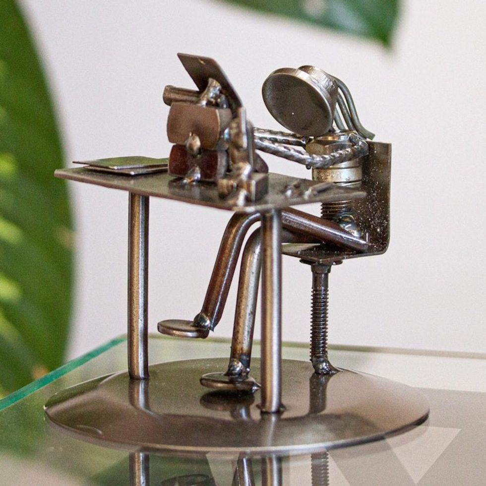 Recycled Metal Auto Part Secretary Sculpture from Mexico 'Secretary'