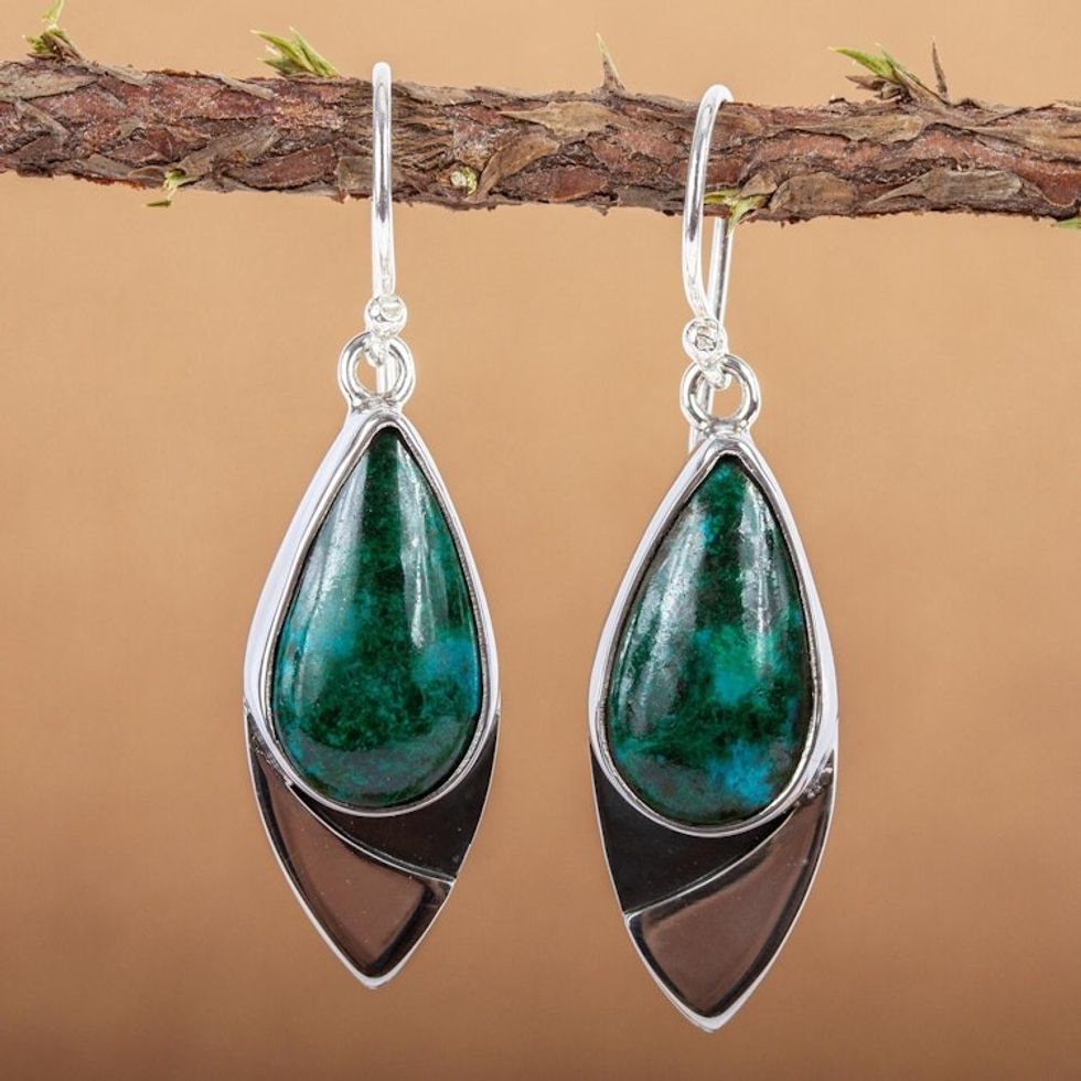 Mexican Contemporary Chrysocolla Earrings in Taxco Silver 'Ocean's Edge'