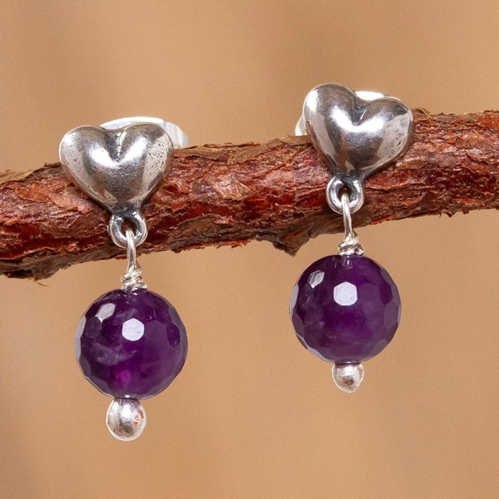 Artisan Crafted Sterling Earrings with Amethyst 'Loving Looks'
