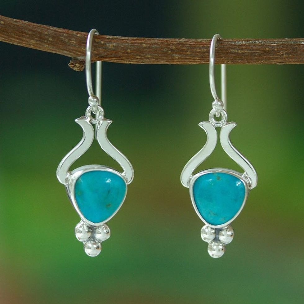 High-Polished Natural Turquoise Dangle Earrings from Mexico 'Serene Realm'