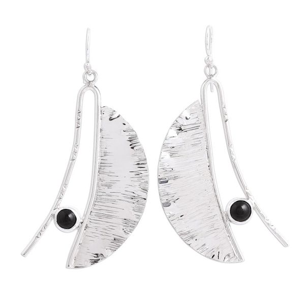 Alternate image for Modern Taxco Obsidian Dangle Earrings from Mexico Modern Windy Leaves