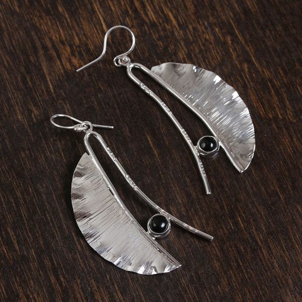 Alternate image for Modern Taxco Obsidian Dangle Earrings from Mexico Modern Windy Leaves