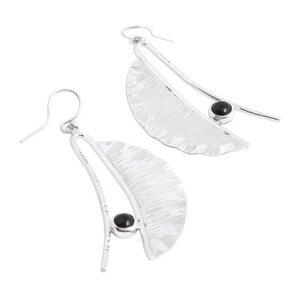 Alternate image for Modern Taxco Obsidian Dangle Earrings from Mexico Modern Windy Leaves