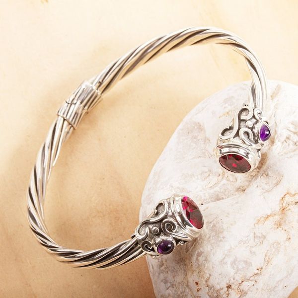 Alternate image for Silver Cuff Bracelet with Garnet and Amethyst Light from Within