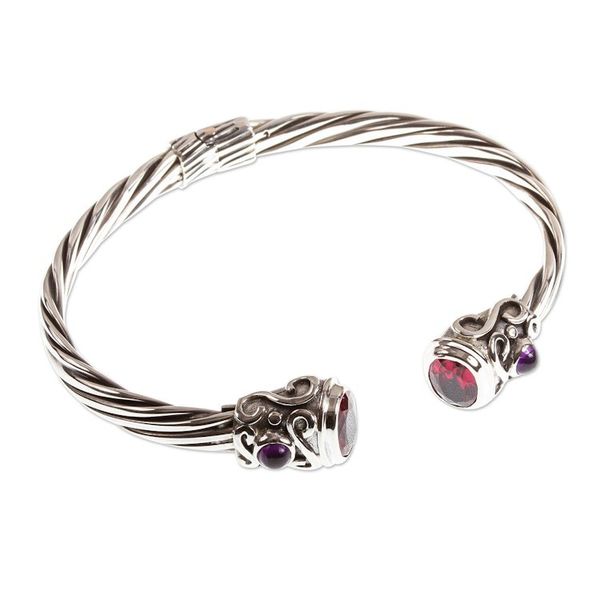 Alternate image for Silver Cuff Bracelet with Garnet and Amethyst Light from Within