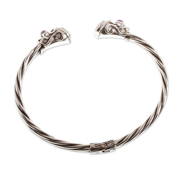 Alternate image for Silver Cuff Bracelet with Garnet and Amethyst Light from Within