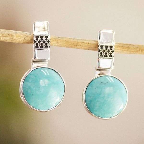 Alternate image for 950 Silver And Turquoise Drop Earrings From Mexico Eastern Skies