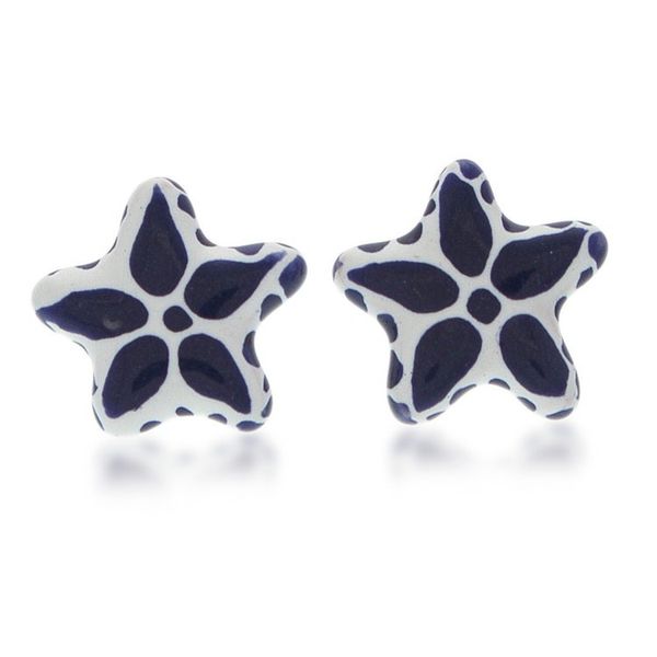 Alternate image for Mexican-Made Talavera-Inspired Star Ceramic Button Earrings Talavera Constellation