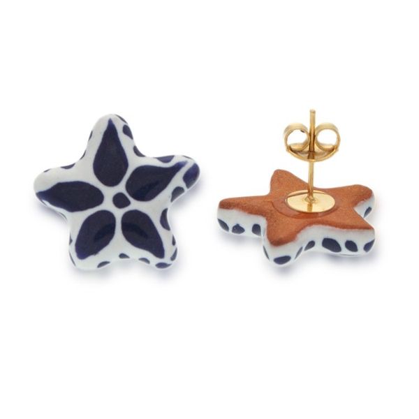 Alternate image for Mexican-Made Talavera-Inspired Star Ceramic Button Earrings Talavera Constellation