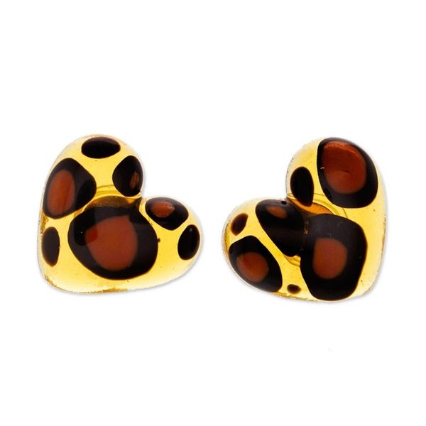 Alternate image for Art Glass Button Earrings with Animal Print and Heart Motif My Intriguing Love