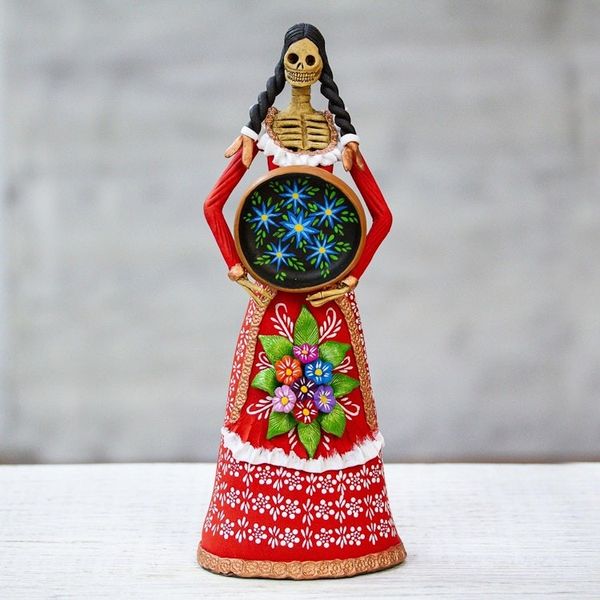 Alternate image for Handmade Catrina Skeleton Sculpture from Mexico La Catrina Francisca