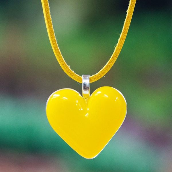Alternate image for Art Glass Heart-Shaped Pendant Necklace in Goldenrod Yellow My Goldenrod Love