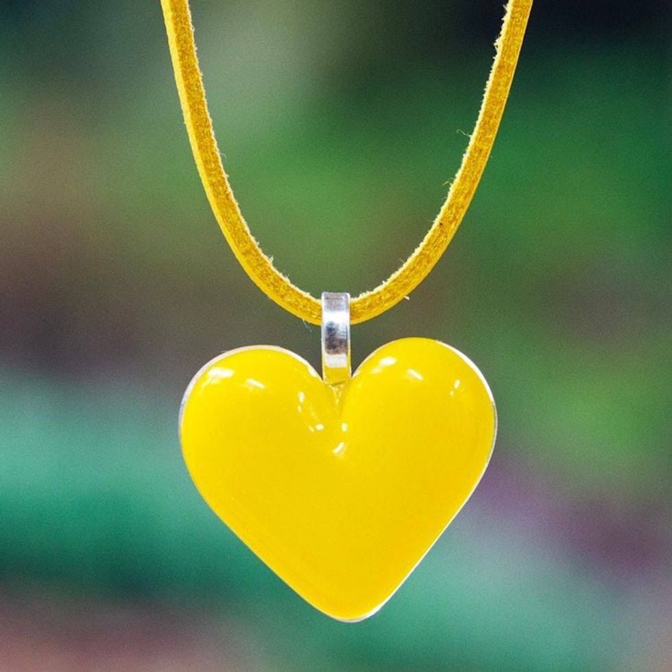 Art Glass Heart-Shaped Pendant Necklace in Goldenrod Yellow 'My Goldenrod Love'