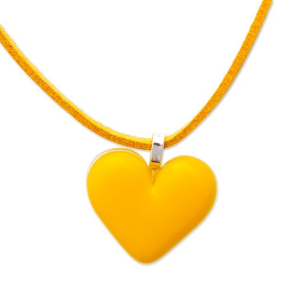 Alternate image for Art Glass Heart-Shaped Pendant Necklace in Goldenrod Yellow My Goldenrod Love