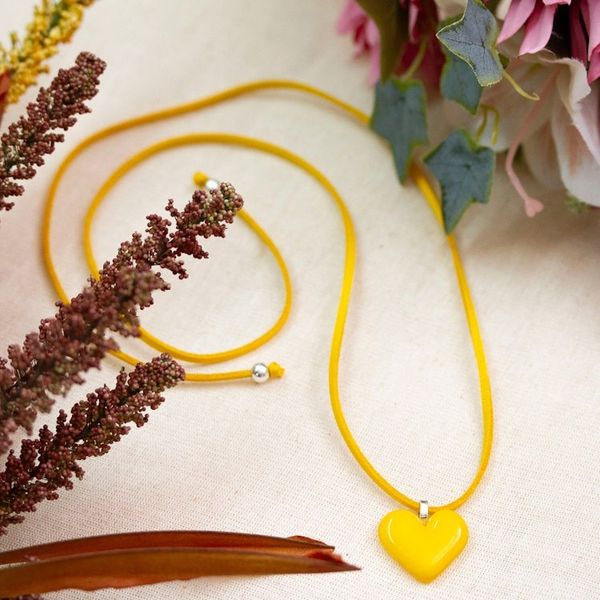 Alternate image for Art Glass Heart-Shaped Pendant Necklace in Goldenrod Yellow My Goldenrod Love