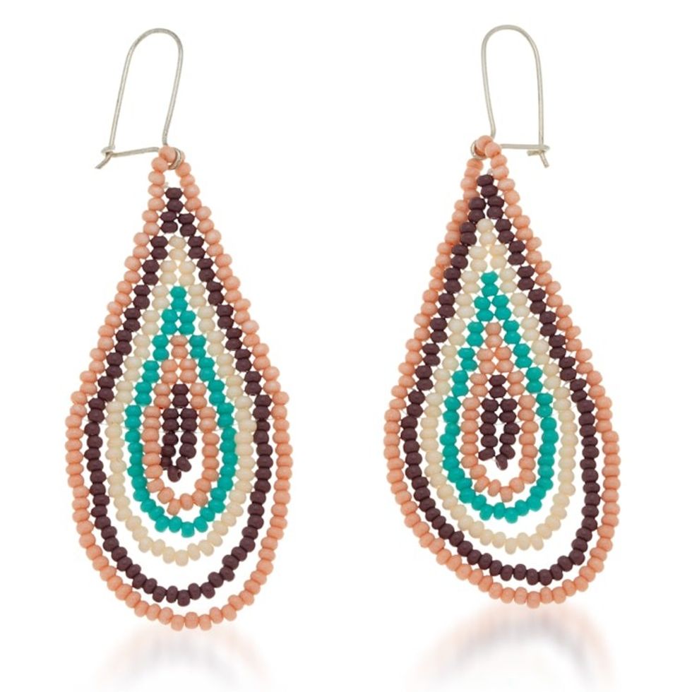 Handcrafted Drop-Shaped Pink Glass Beaded Dangle Earrings 'Tender Dew'