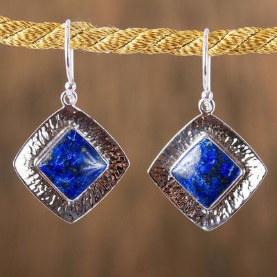 Alternate image for Square Lapis Lazuli Dangle Earrings from Mexico Lapis Mirrors