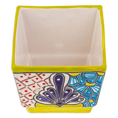 Alternate image for Talavera Chartreuse Ceramic Flower Pot Handcrafted in Mexico Hacienda Scenes in Chartreuse